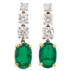 Emerald and Diamond 18 Carat White & Yellow Gold Dangle Earrings