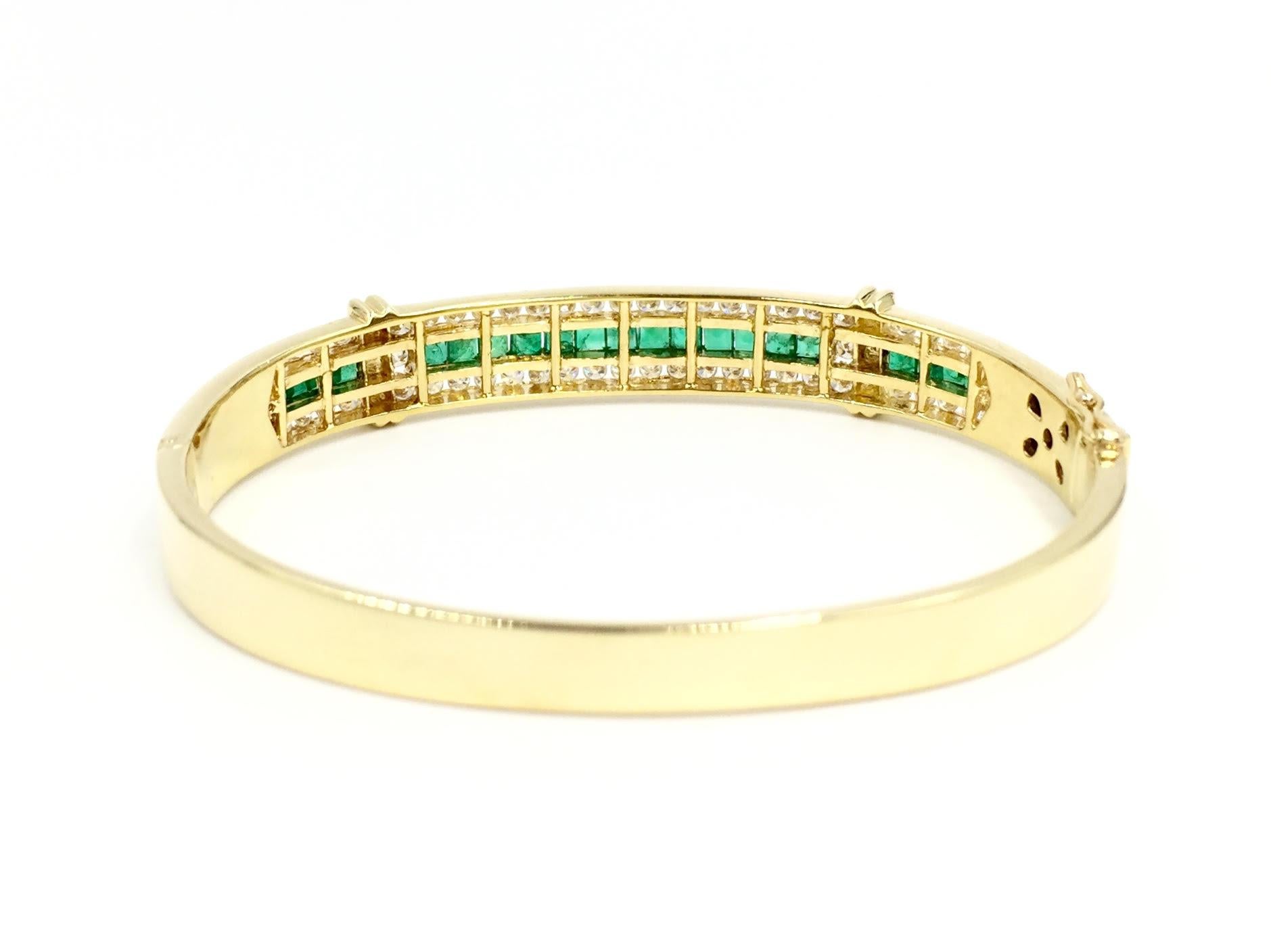 Women's Emerald and Diamond 18 Karat Gold Bangle Bracelet