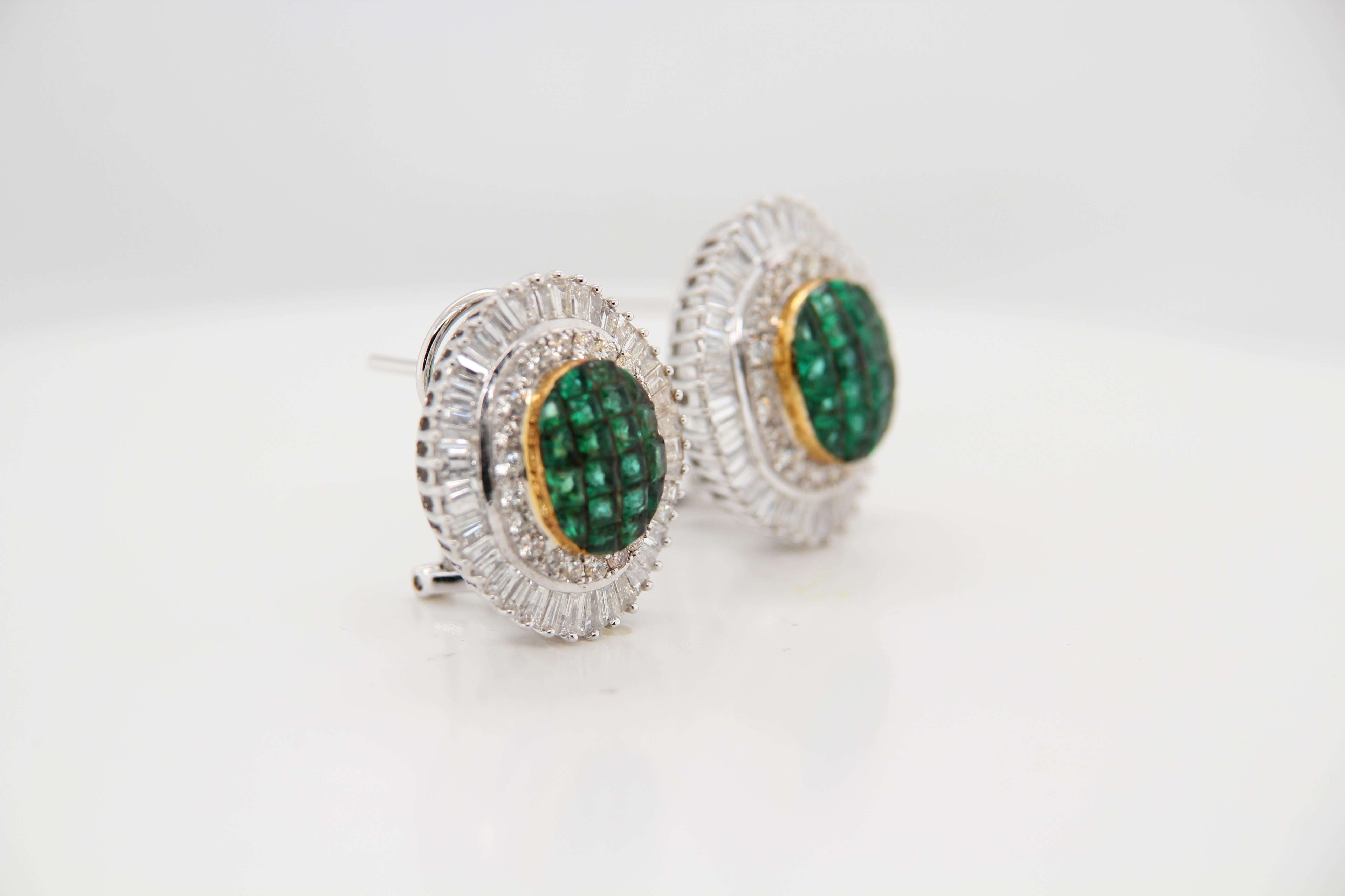 Mixed Cut Emerald and Diamond 18 Karat Gold Earring For Sale