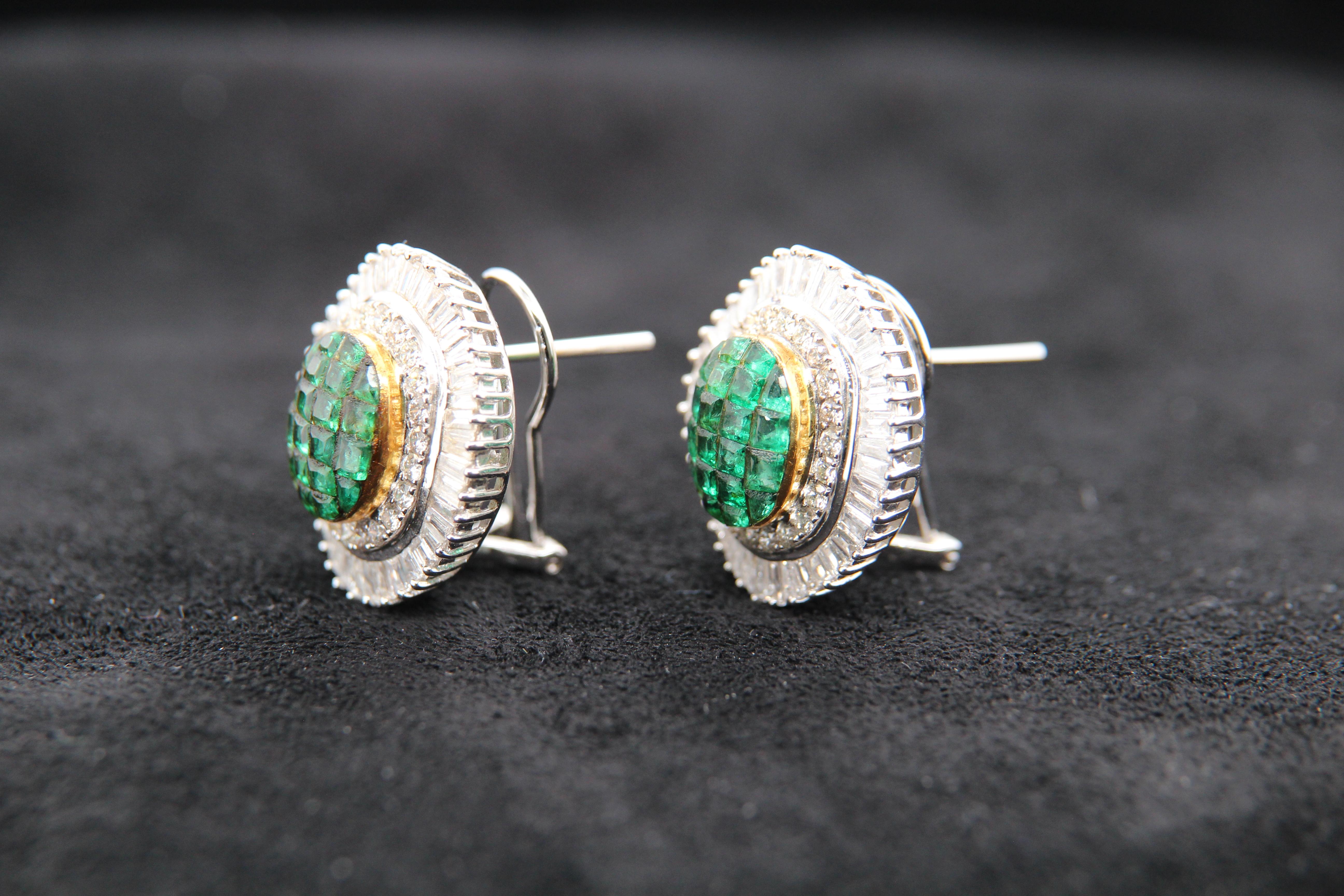 Emerald and Diamond 18 Karat Gold Earring For Sale 2
