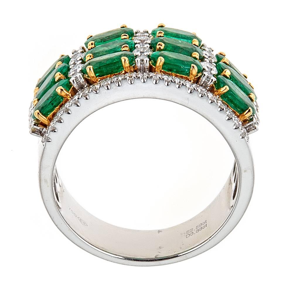 Modern 2.69 Carat Oval Cut Emerald and Round Diamond Cocktail Ring in 18k Two-Tone Gold