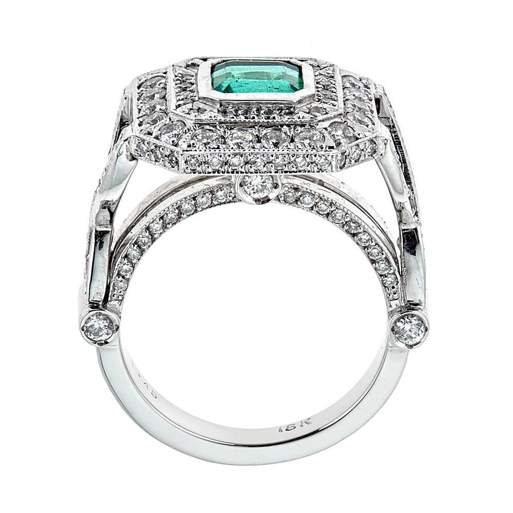 18 Karat White Gold 1.45 Carat Emerald Diamond Halo Engagement Ring Size 6.7

Are you ready to take her breath away? do it with this astonishing ring, set in sleek 14k white gold. Featuring 1.45 TCW radiant cut emerald set in a double frame of round