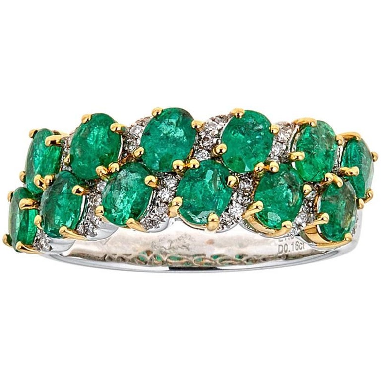 1.93 ct Oval Emerald Diamond Accent Double Row Cocktail Band 18 kt two ...