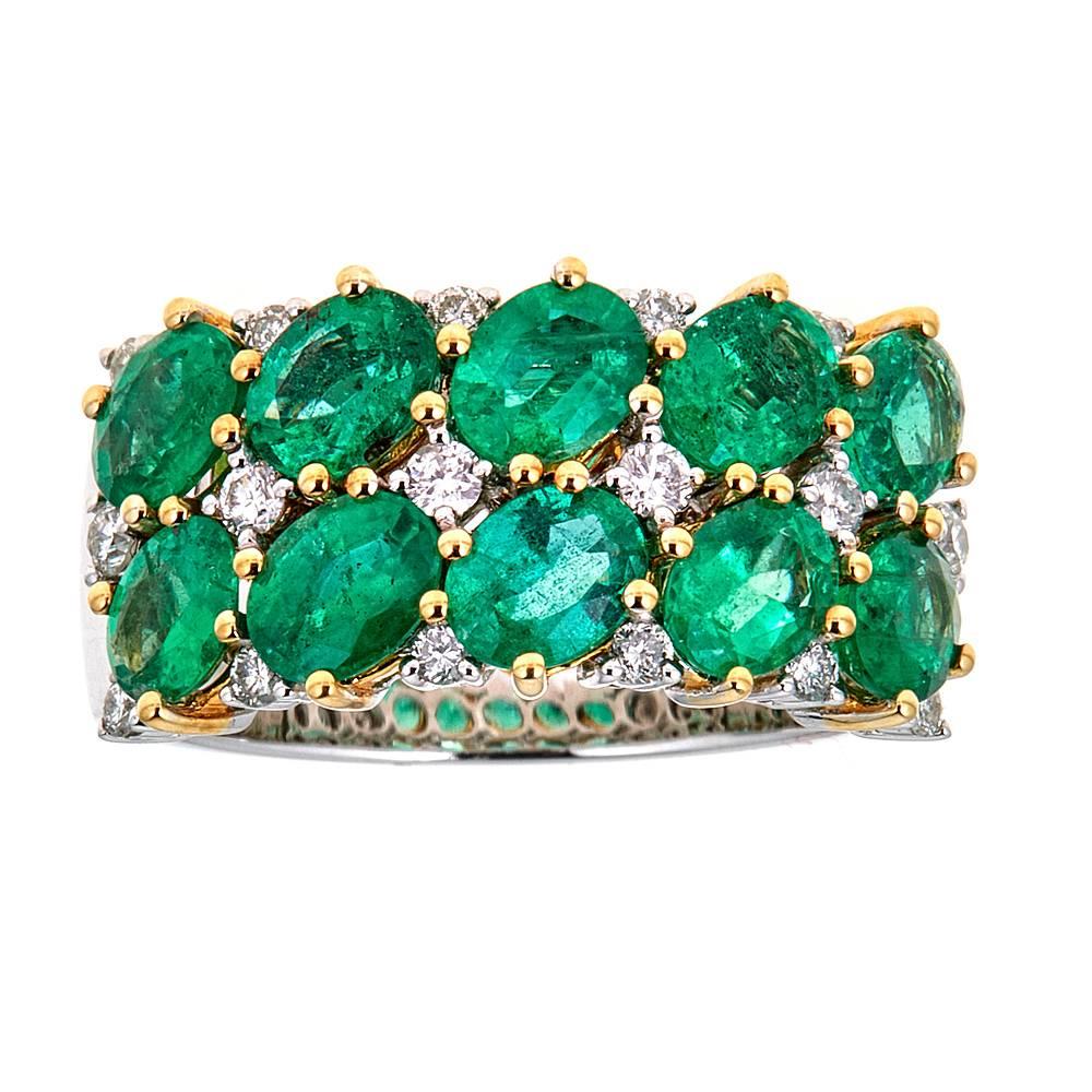 2.69 Carat Oval Cut Emerald and Round Diamond Cocktail Ring in 18k Two ...