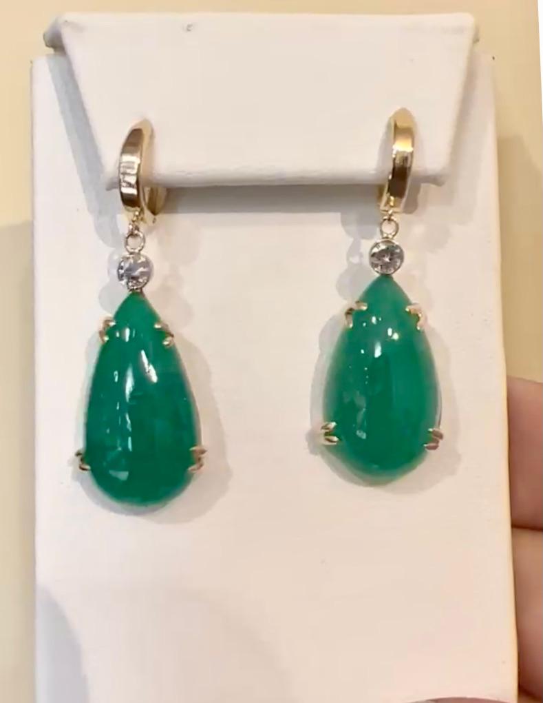 Contemporary Emeralds Maravellous 36 Carat Certified Colombian Emerald Diamond Drop Earrings For Sale