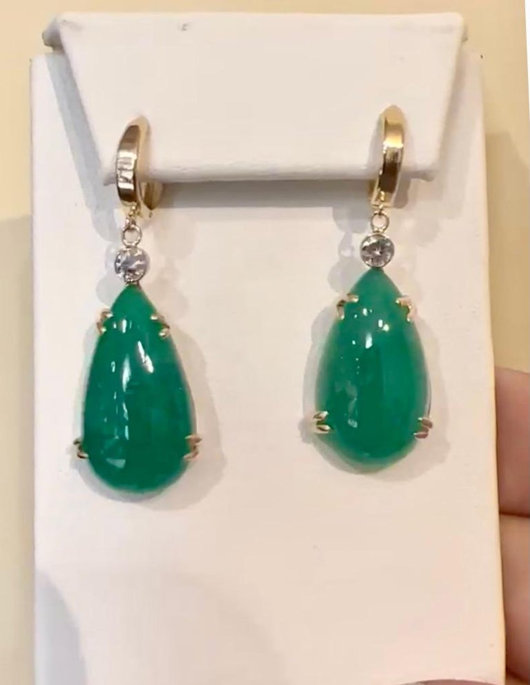 Women's 36 Carat Colombian Emerald Diamond Drop Earrings Gold Certified For Sale