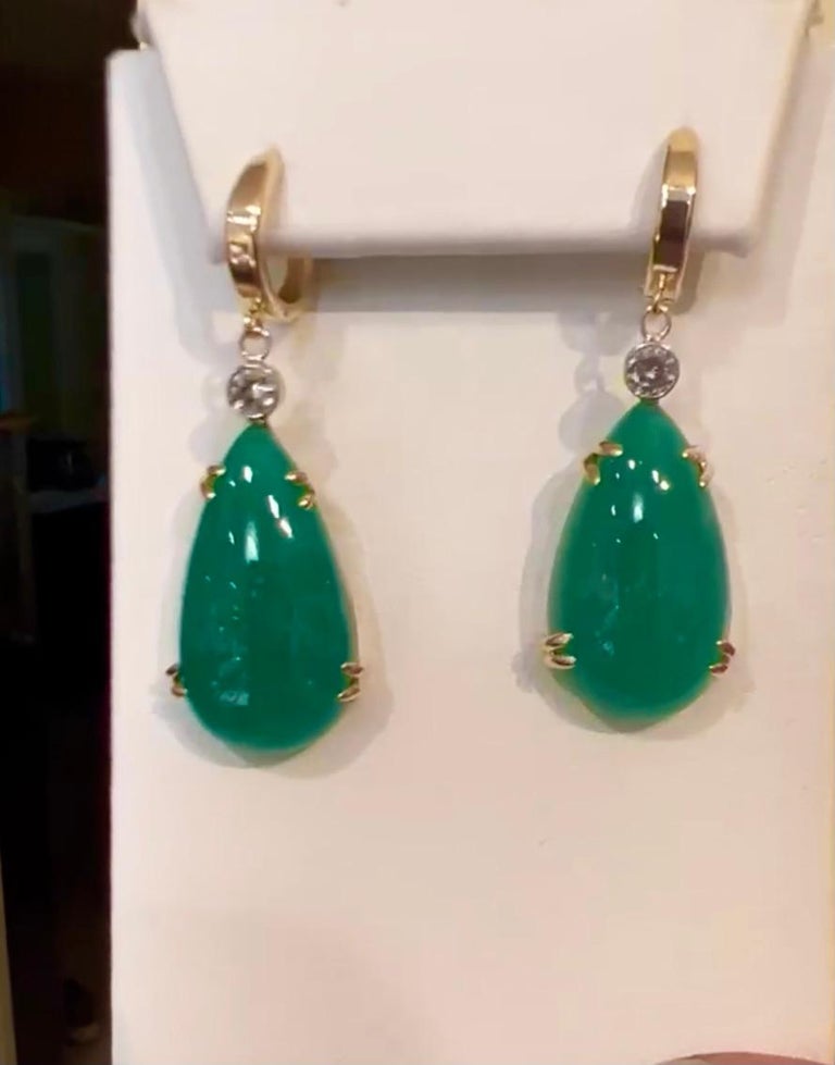 36 Carat Colombian Emerald Diamond Drop Earrings Gold Certified For Sale 3