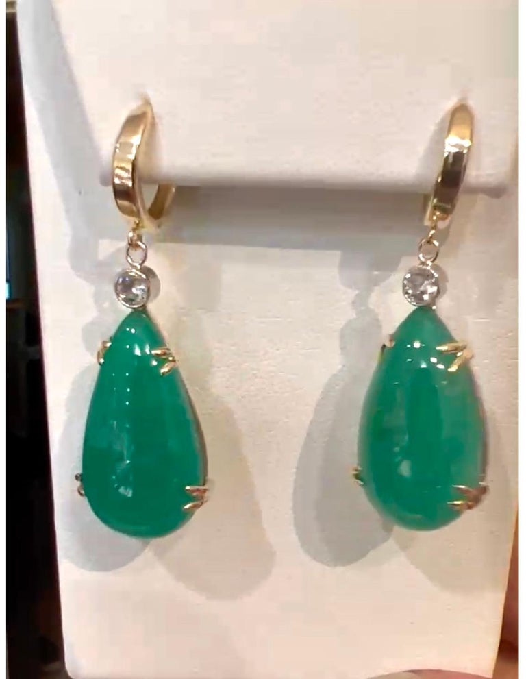 36 Carat Colombian Emerald Diamond Drop Earrings Gold Certified For Sale 4