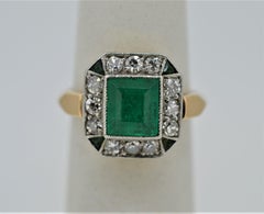 Antique Emerald Diamond Yellow Gold Ring