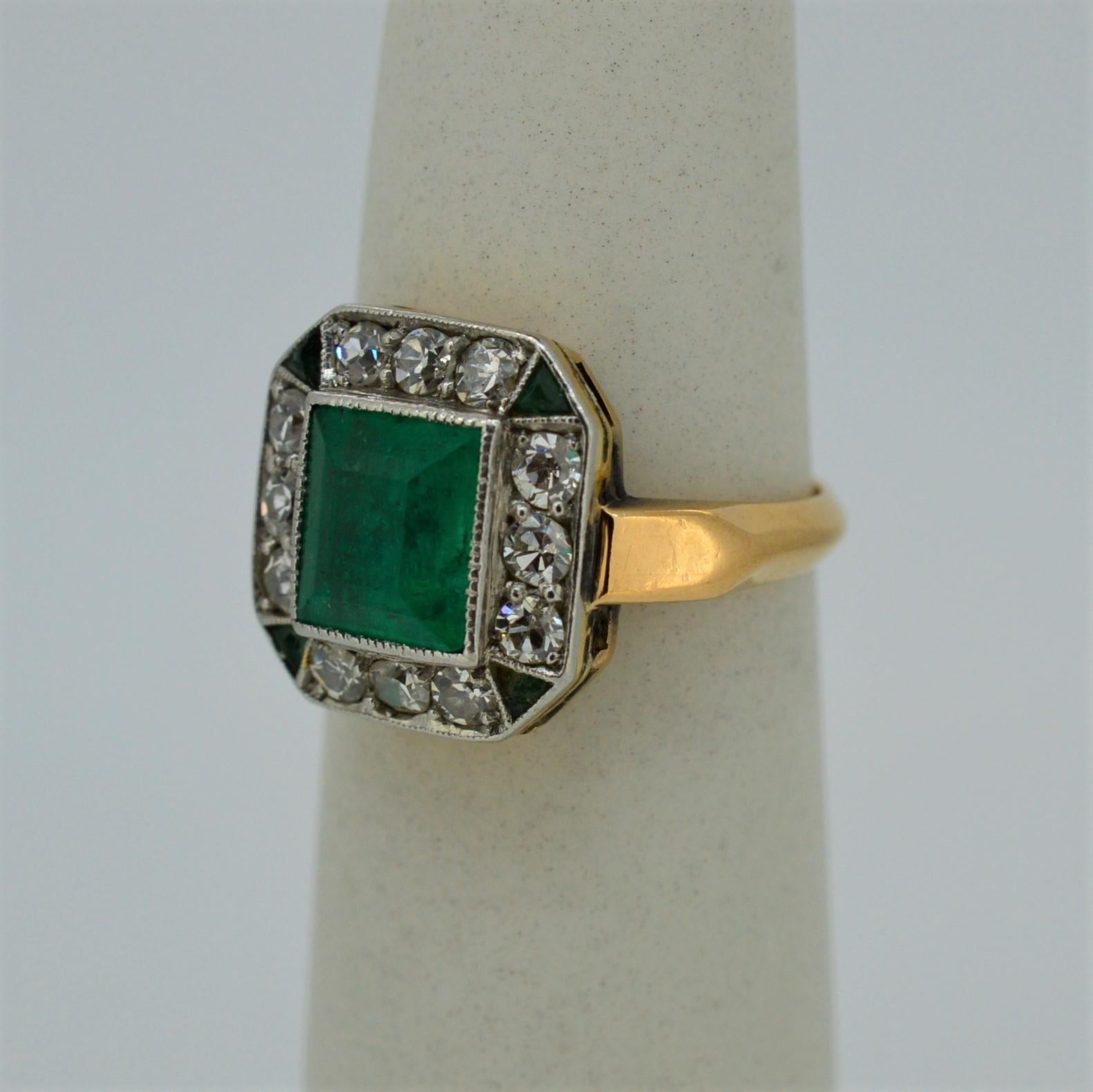  Antique Emerald Diamond Yellow Gold Ring 1
