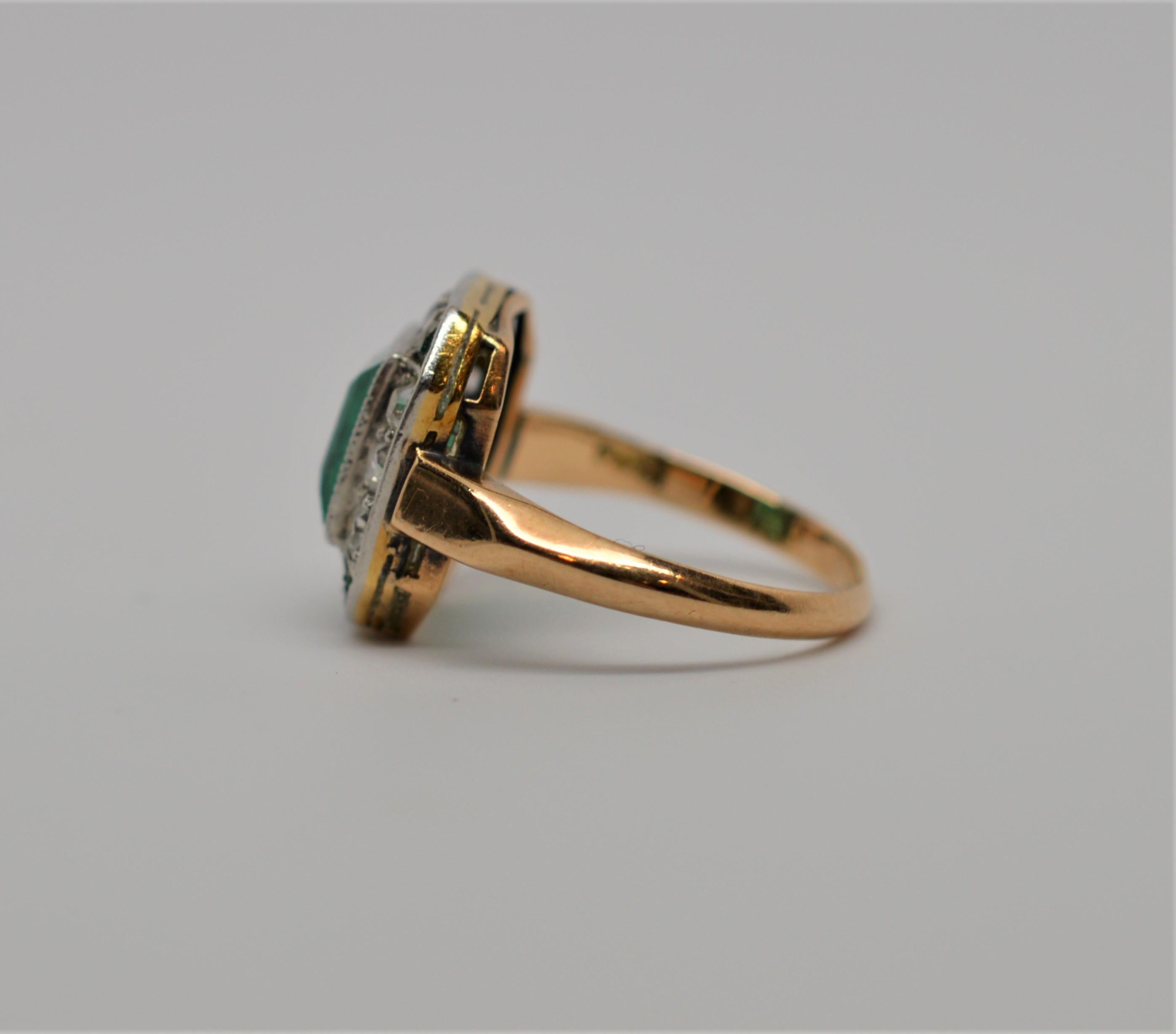  Antique Emerald Diamond Yellow Gold Ring 2