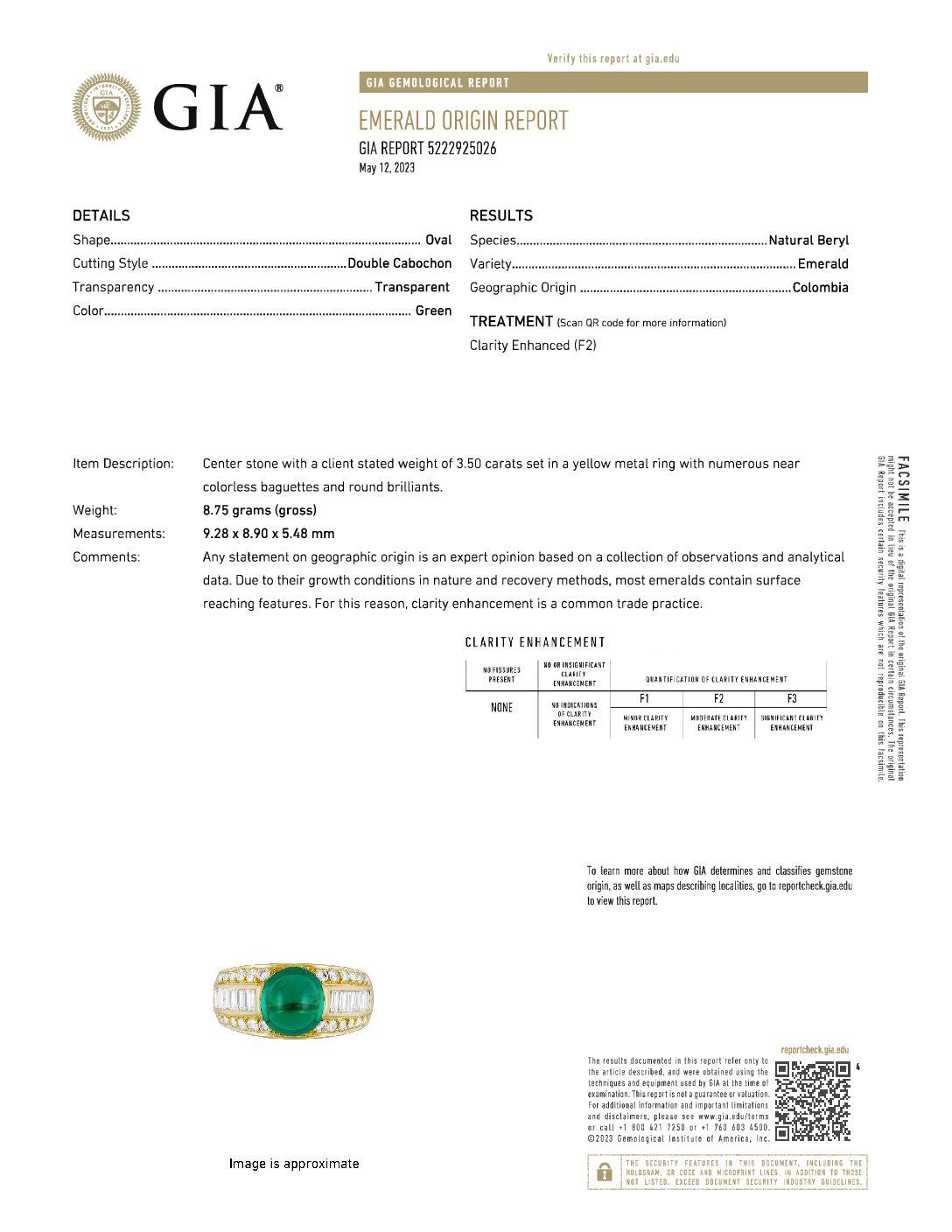 Emerald and Diamond 18K Gold Ring by Tiffany & Co. In Excellent Condition For Sale In Beverly Hills, CA