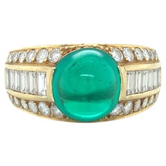 Retro Emerald and Diamond 18K Gold Ring by Tiffany & Co.