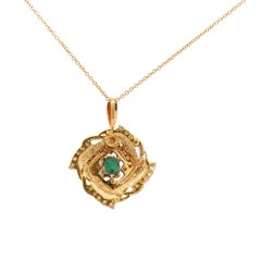 Emerald and Diamond 18K Gold Two Piece Halo Moving Pendant Necklace