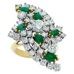 Emerald And Diamond 18k White And Yellow Gold Cocktail Ring 