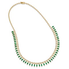 Emerald and Diamond 18k Yellow Gold Necklace