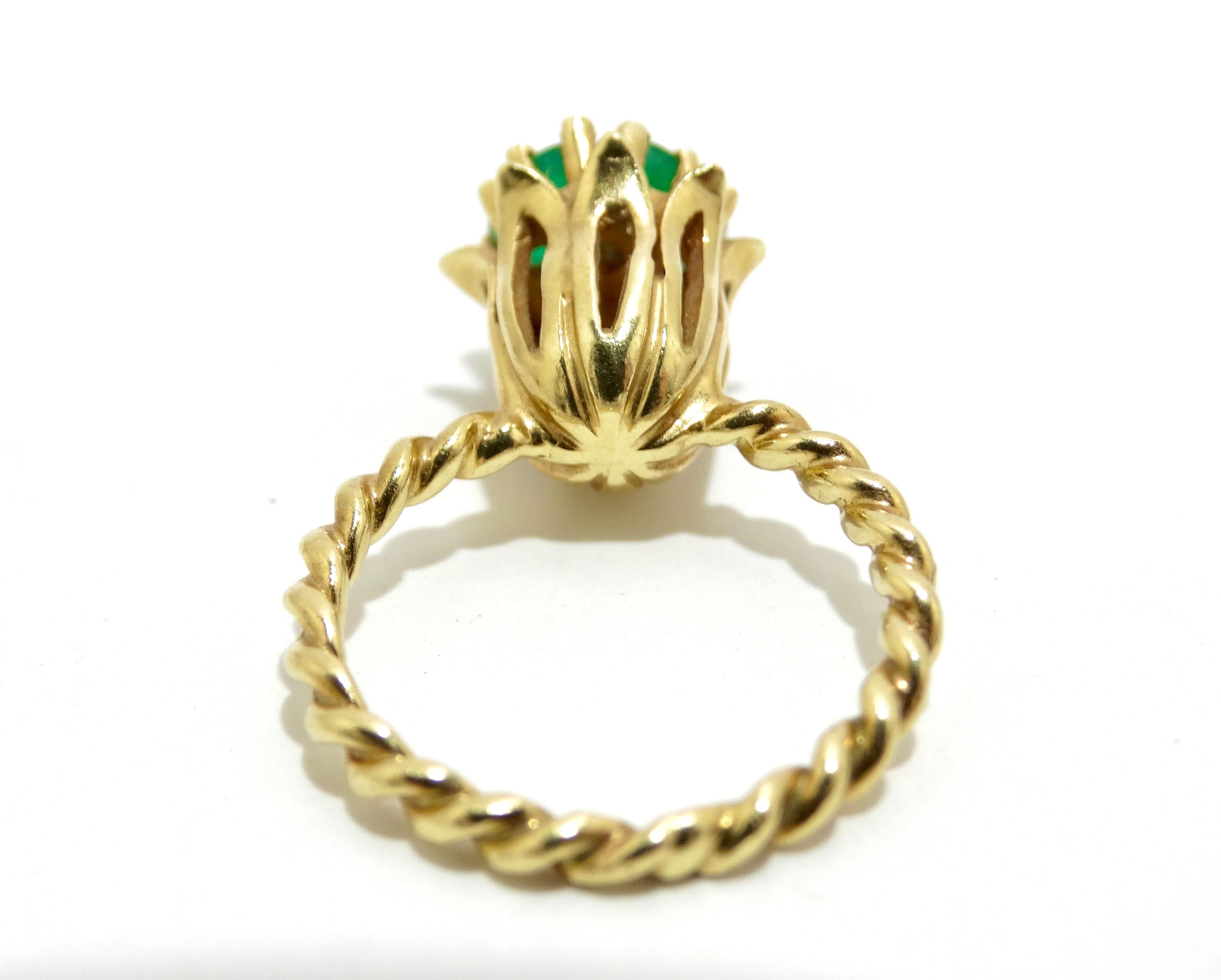 Women's or Men's Emerald and Diamond 1930's Petite Flower Ring