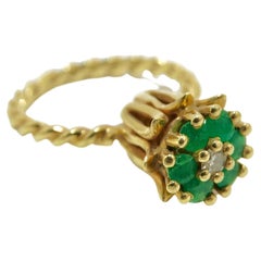 Emerald and Diamond 1930's Petite Flower Ring