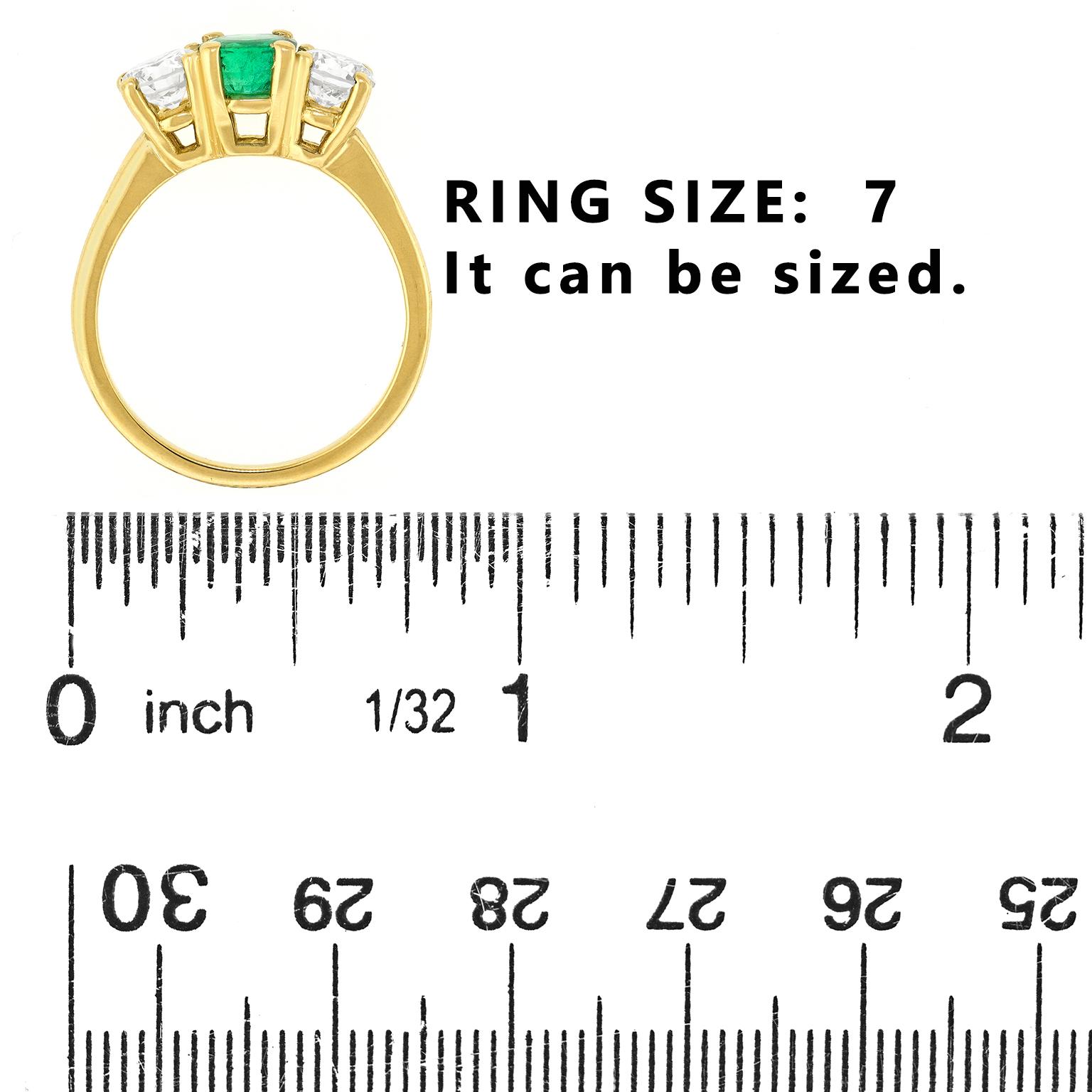 Emerald and Diamond 3-Stone Ring For Sale 1