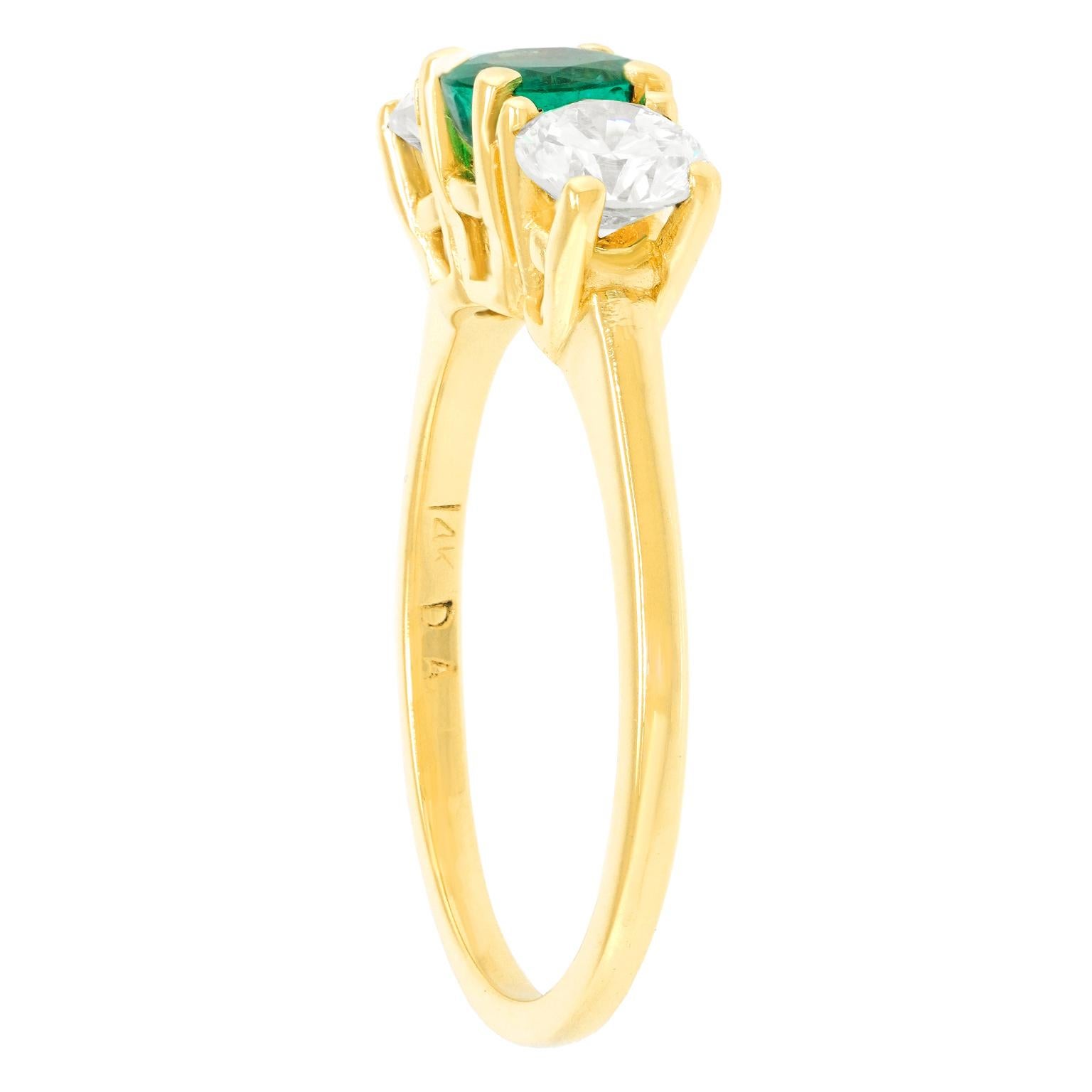 Emerald and Diamond 3-Stone Ring For Sale 2