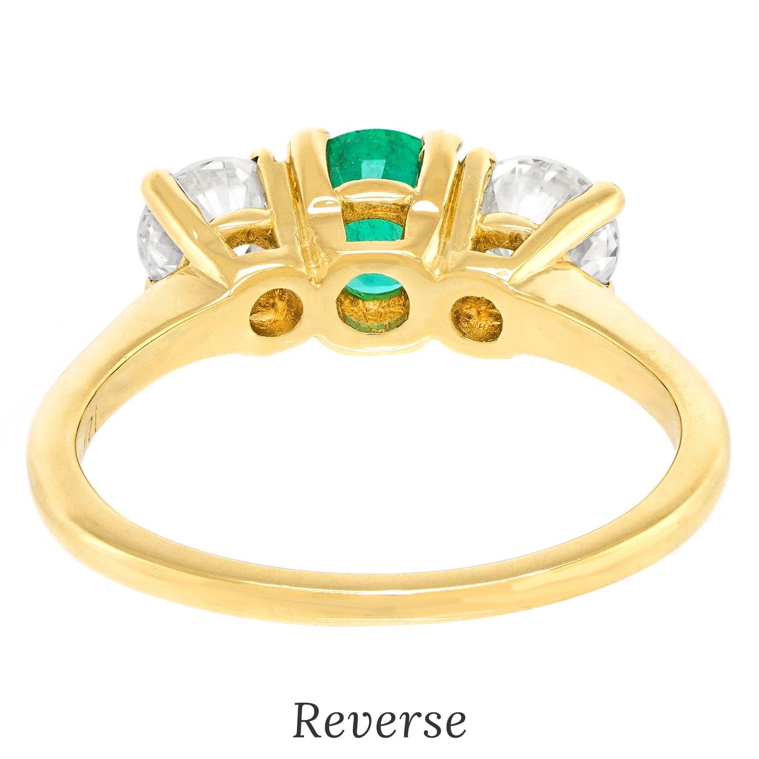 Emerald and Diamond 3-Stone Ring For Sale 4