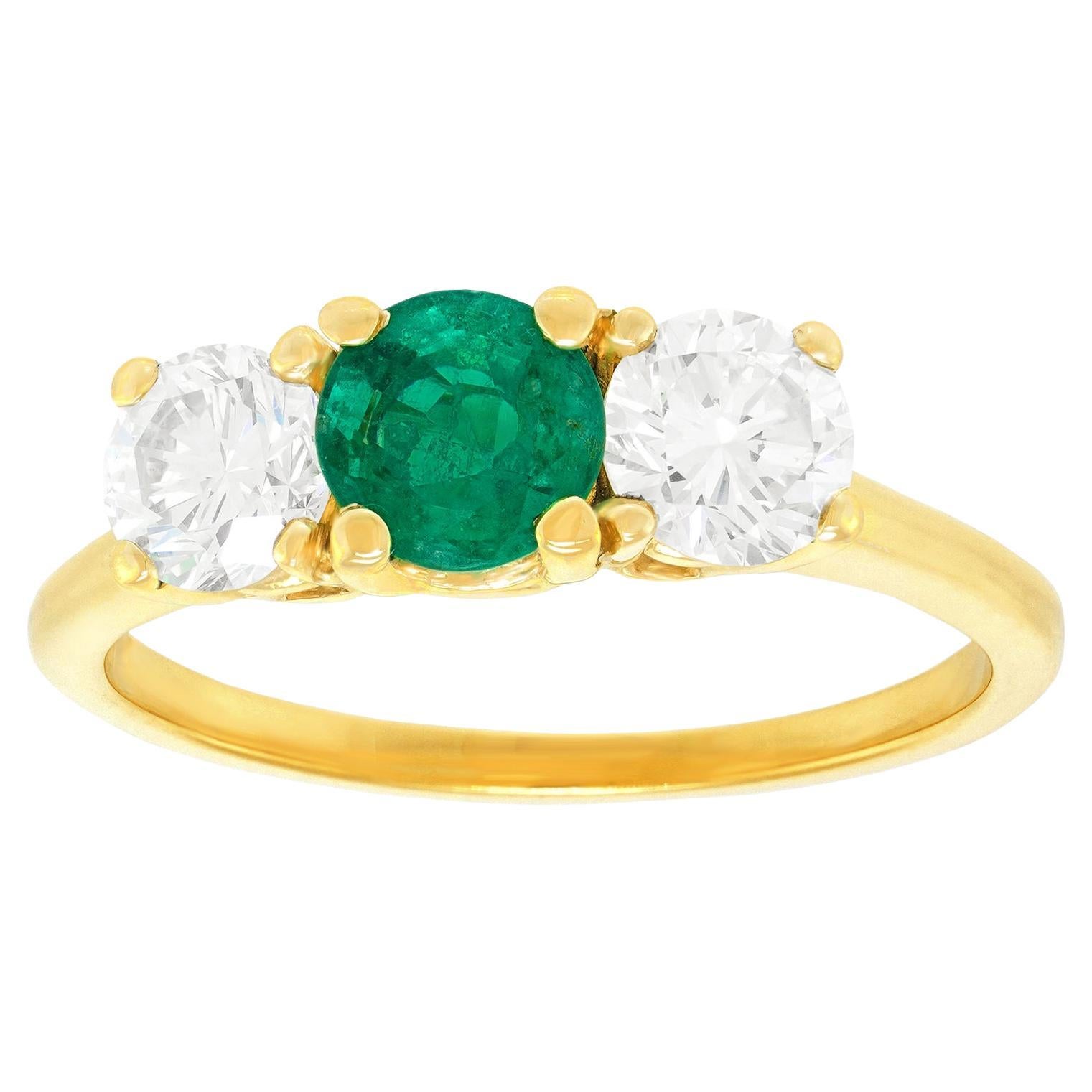 Emerald and Diamond 3-Stone Ring For Sale