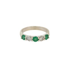 Emerald and Diamond 5 Stone Ring 14 Karat in Stock