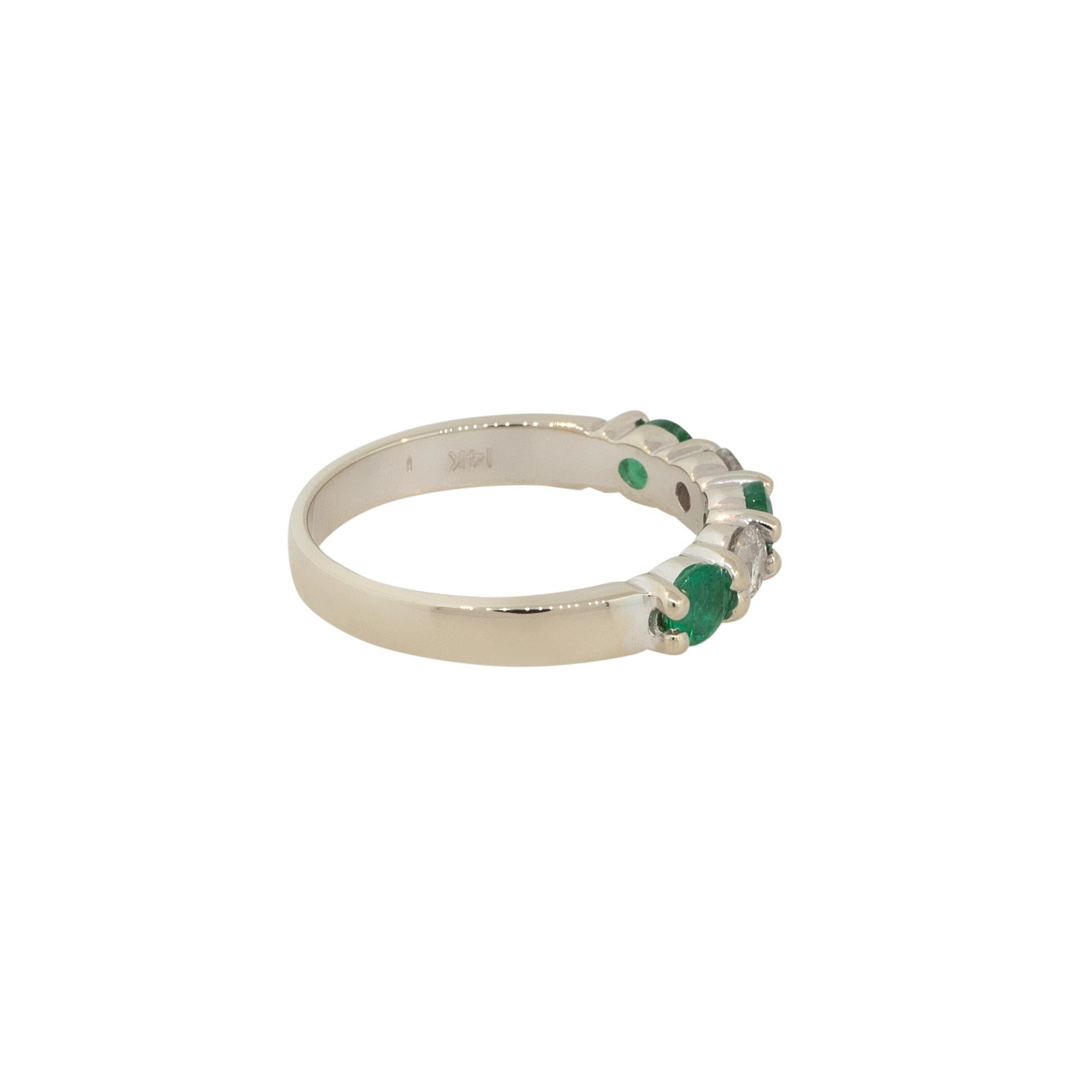 Round Cut Emerald and Diamond 5 Stone Ring 14 Karat in Stock For Sale