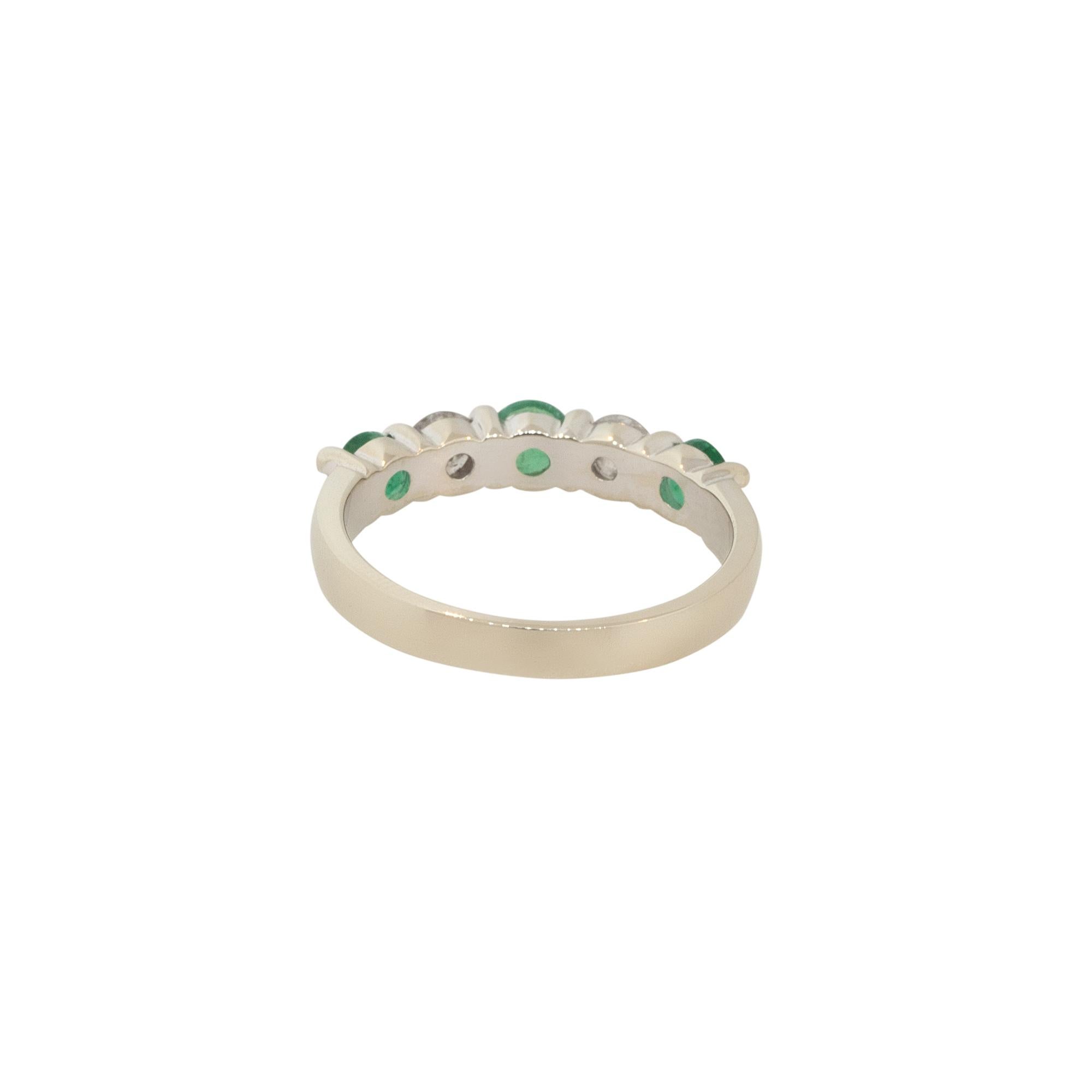 Emerald and Diamond 5 Stone Ring 14 Karat in Stock In Excellent Condition For Sale In Boca Raton, FL