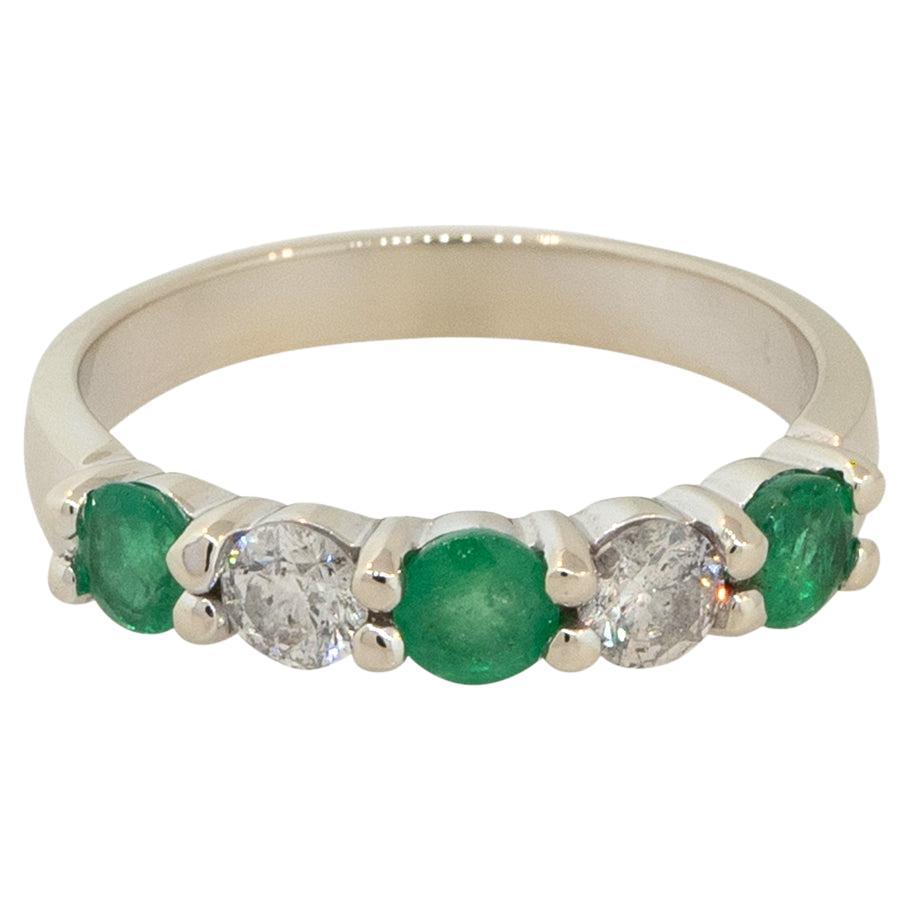 Emerald and Diamond 5 Stone Ring 14 Karat in Stock For Sale