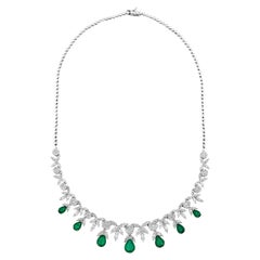 Emerald and Diamond 9.95 Carat Necklace in 18K White Gold