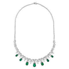 Emerald and Diamond 9.95 Carat Necklace in 18K White Gold
