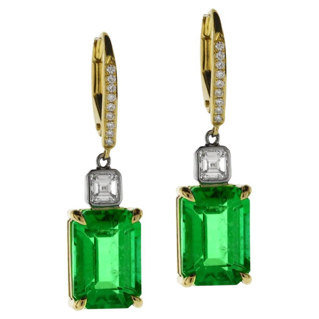 Emerald and Diamond A.G.L Certified Drop Earrings For Sale
