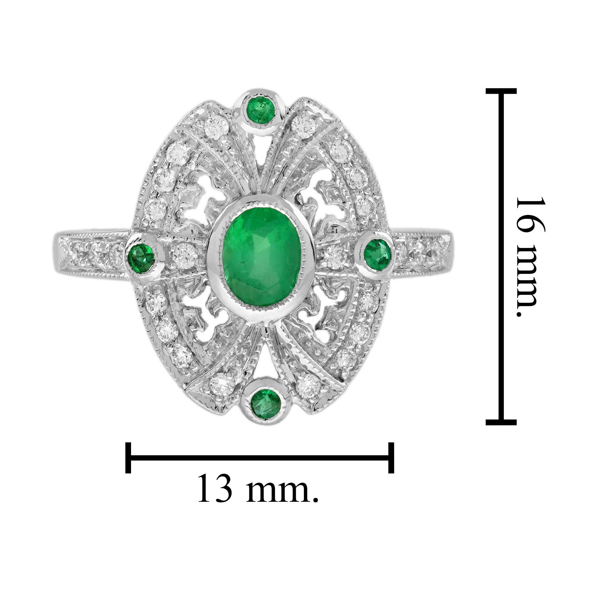 Anello con smeraldo e diamante in stile antico in oro bianco 14 carati in vendita 1