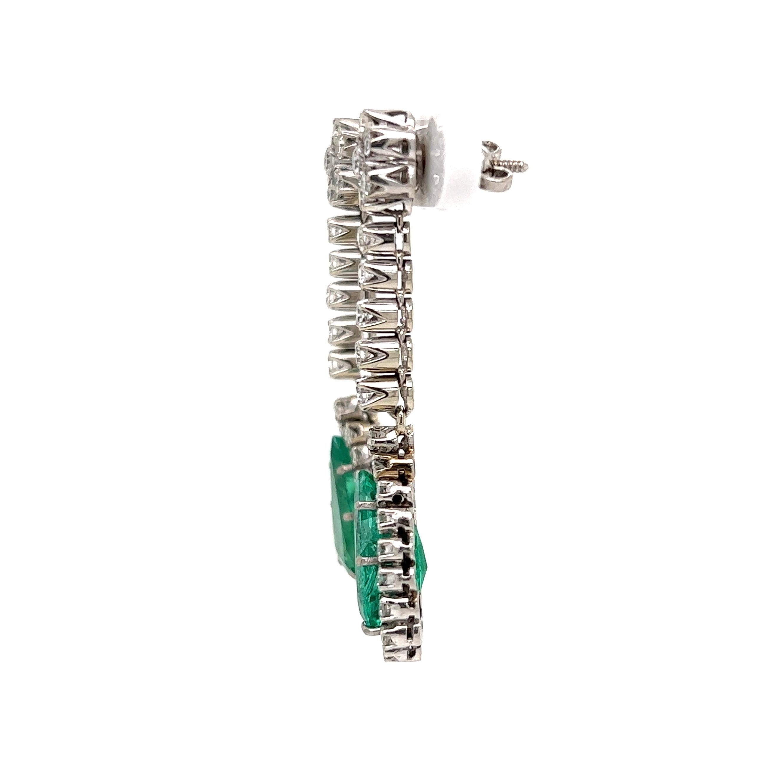 Emerald and Diamond Art Deco Revival Gold Drop Earrings Estate Fine Jewelry For Sale 1
