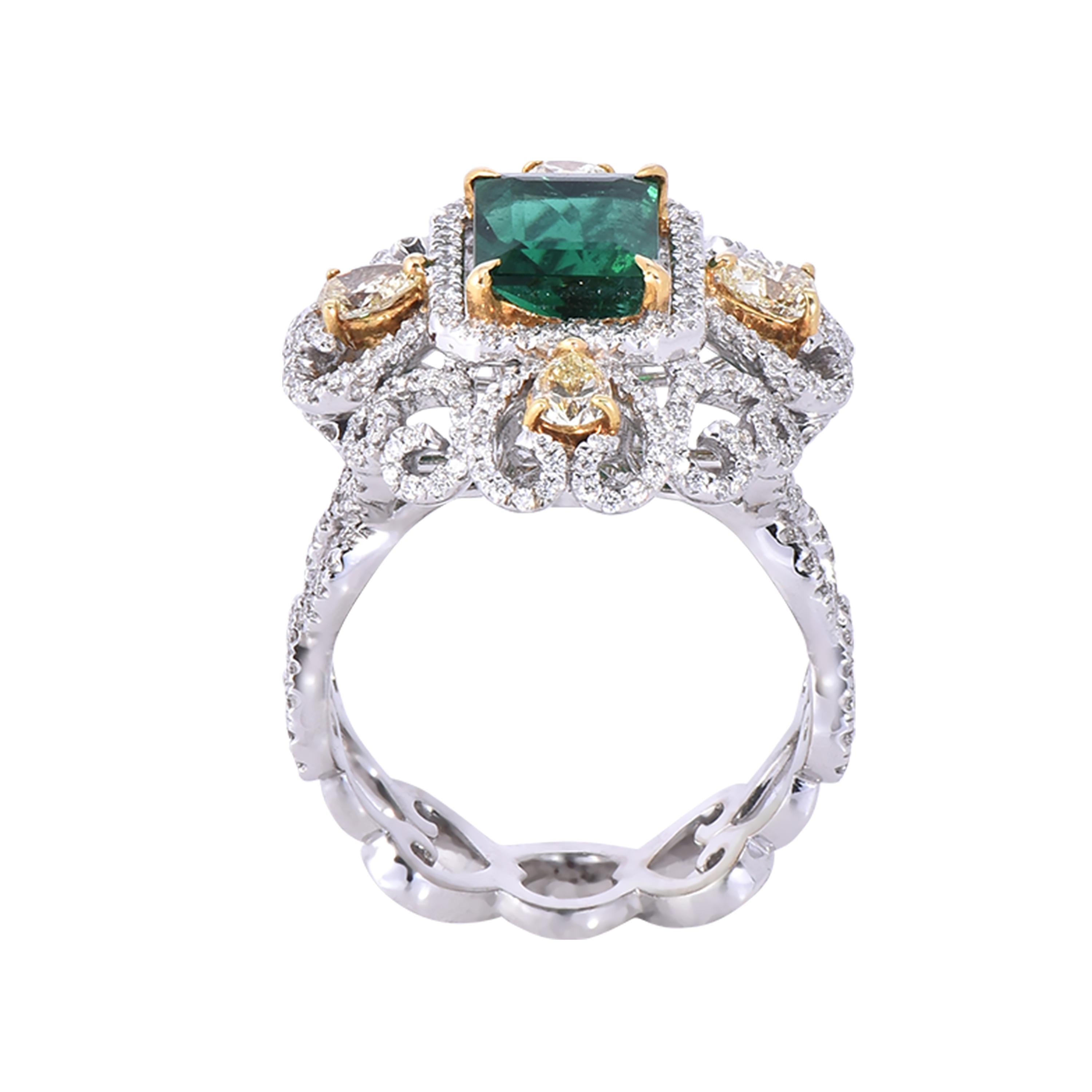 Modern Laviere Emerald and Diamond Art Deco Style Ring For Sale