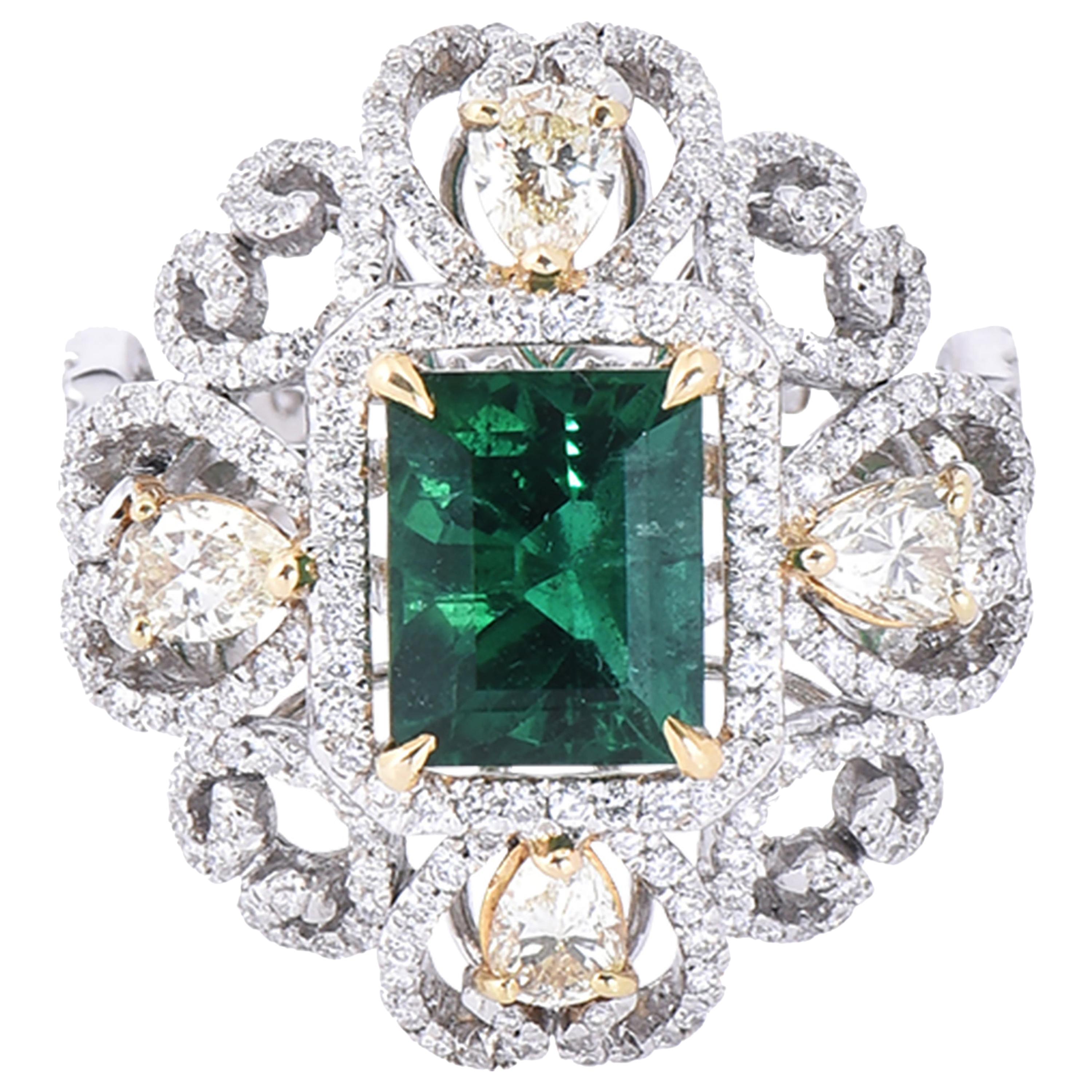 Laviere Emerald and Diamond Art Deco Style Ring For Sale