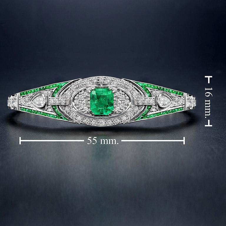 Emerald and Diamond Art Deco Style Bracelet in 18K White Gold For Sale 3
