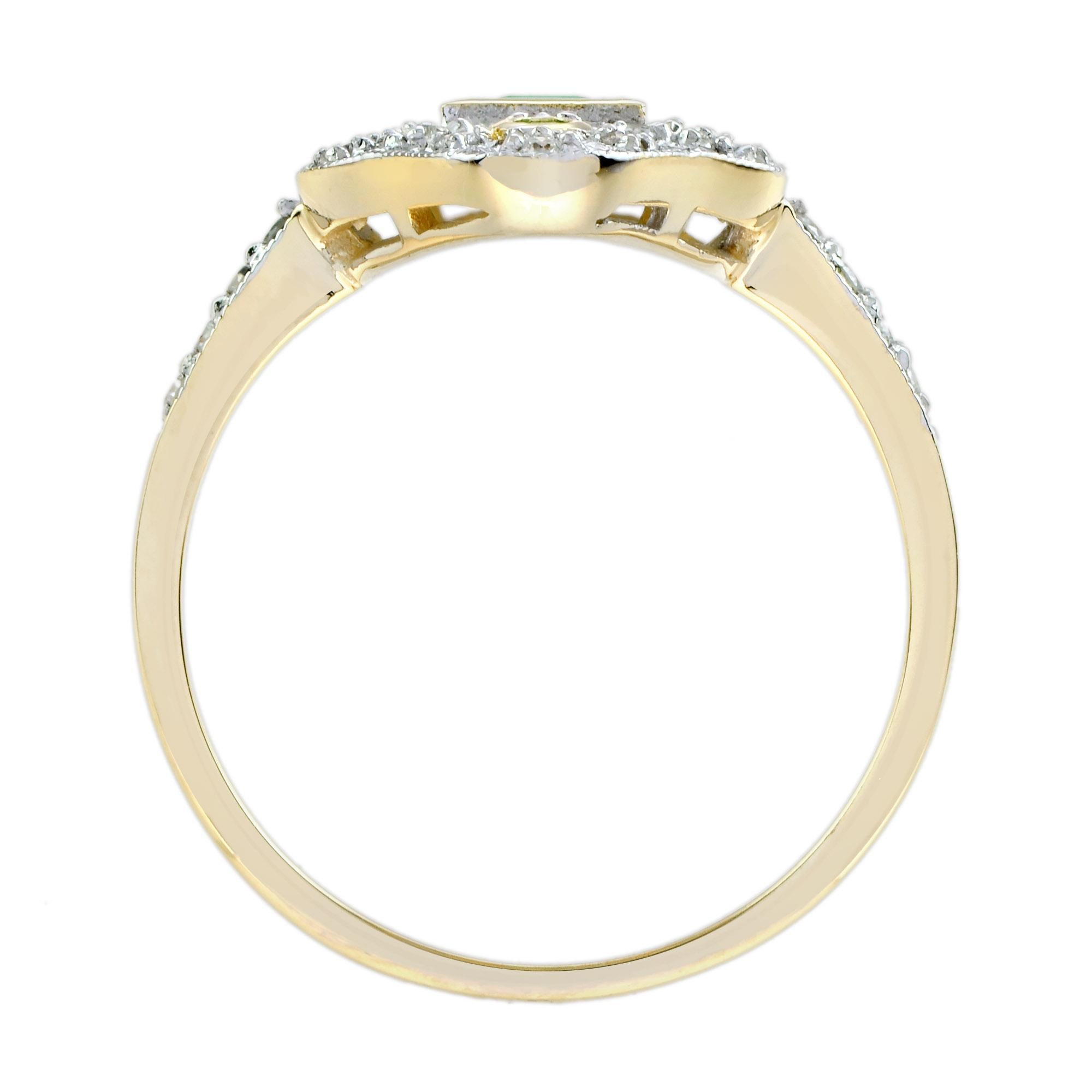 Women's Emerald and Diamond Art Deco Style Dinner Ring in 14K Two Tone Gold For Sale