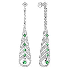 Ohrgehänge mit Smaragd und Diamant im Art-Déco-Stil aus 18 Karat Weißgold
