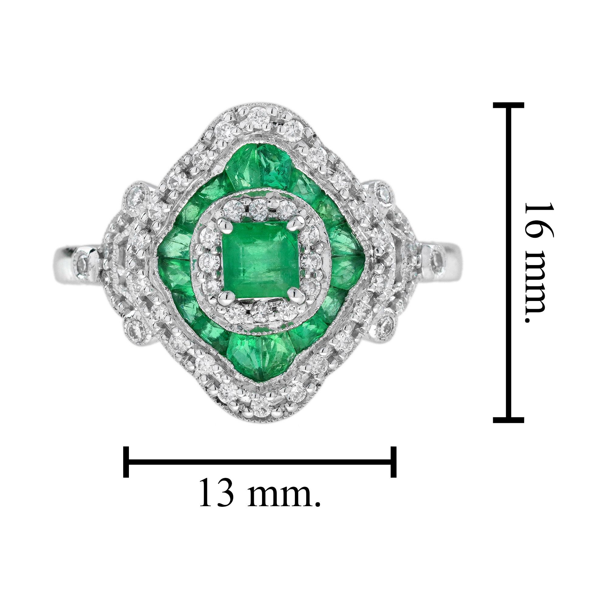 Emerald and Diamond Art Deco Style Engagement Ring in 14K White Gold For Sale 2