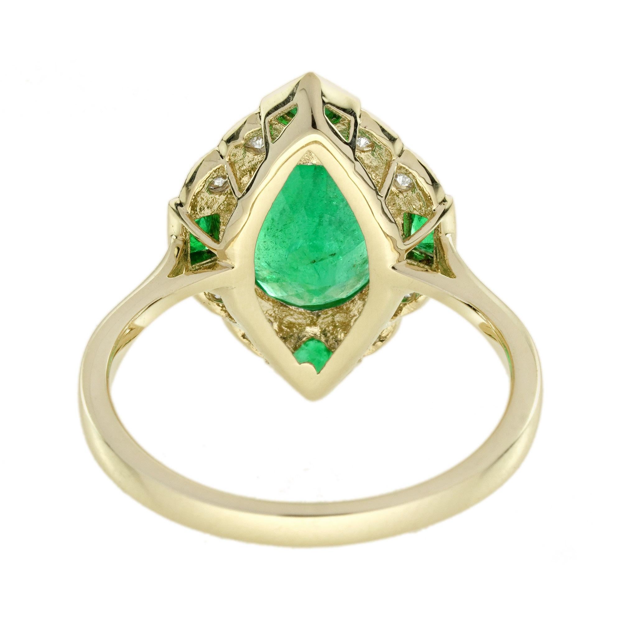 Bague de fiançailles en or jaune 18 carats avec émeraude et diamant de style Art déco en vente 3