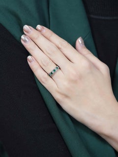 Emerald and Diamond Art Deco Style Half Eternity Band Ring in 18K White Gold