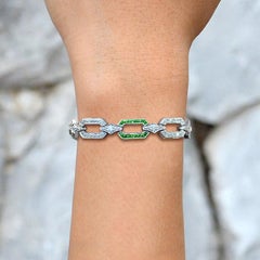 Emerald and Diamond Art Deco Style Link Bracelet in 18K White Gold