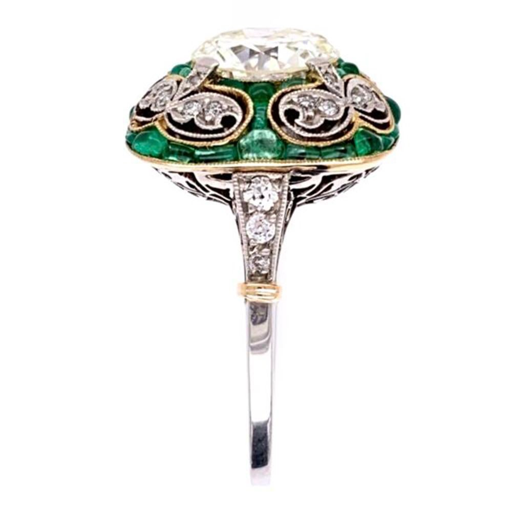 Emerald and Diamond Art Deco Style Platinum Engagement Ring Fine Estate Jewelry 2