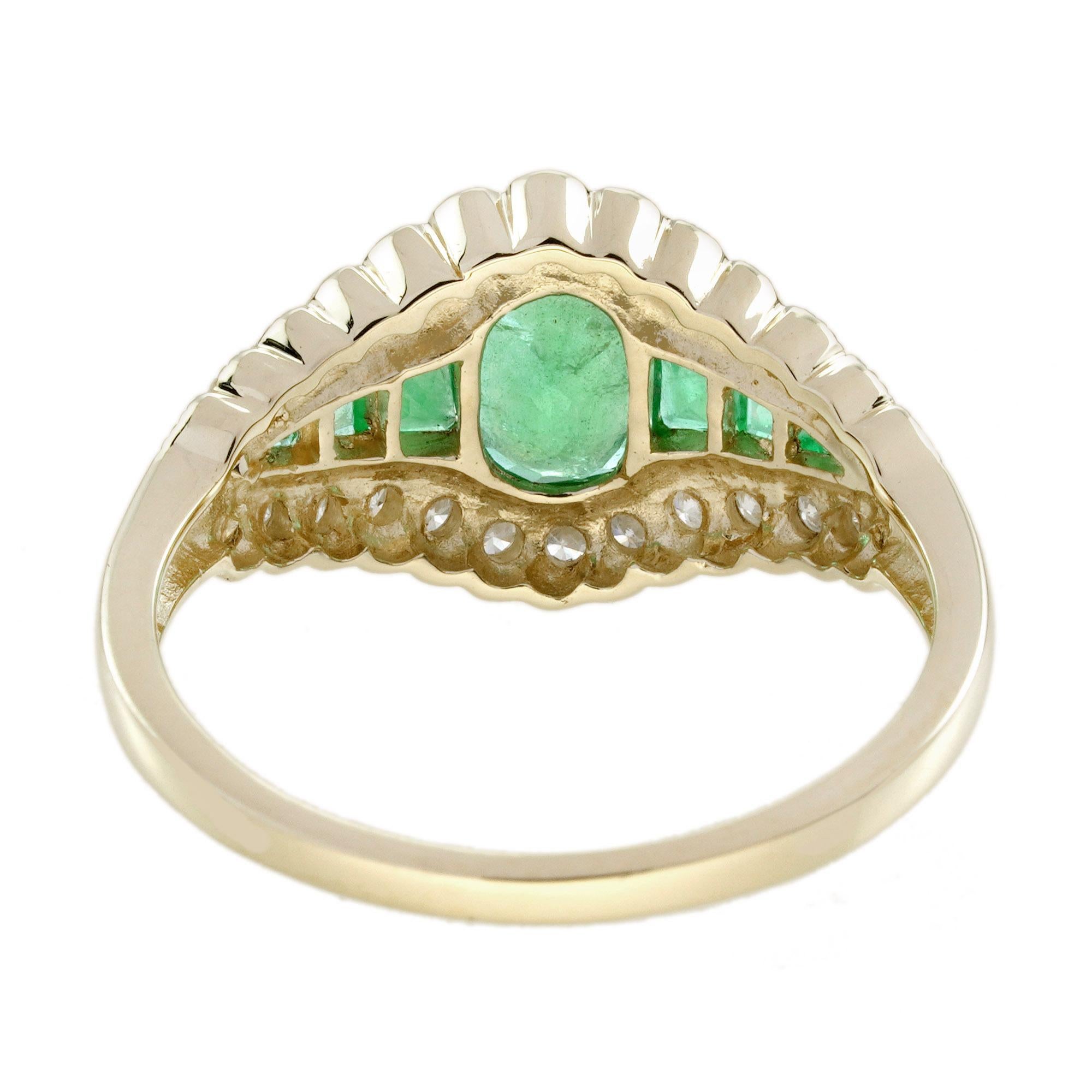 Anillo Estilo Art Decó con Esmeralda y Diamantes en Oro Amarillo de 9 K en venta 5