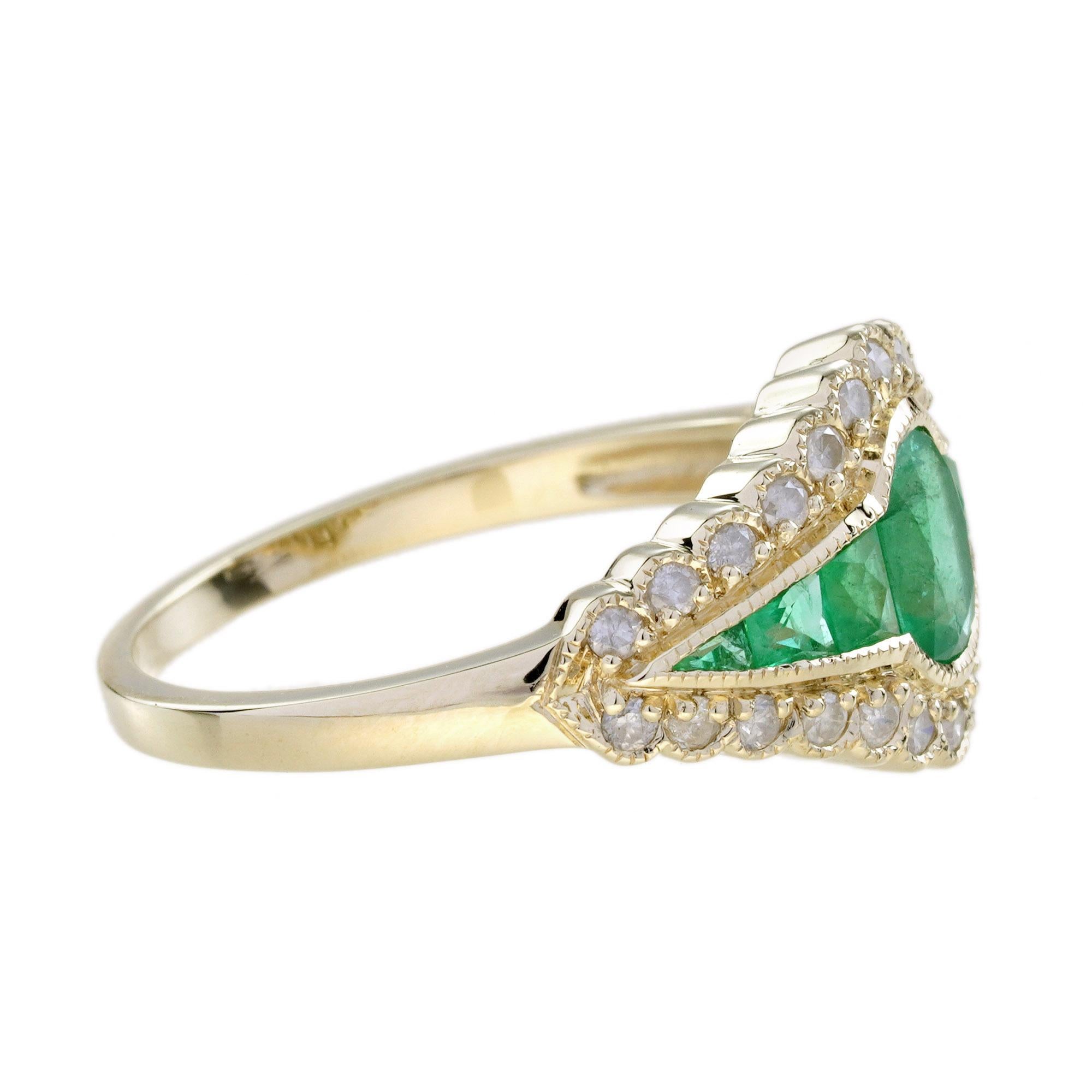 Anillo Estilo Art Decó con Esmeralda y Diamantes en Oro Amarillo de 9 K en venta 4