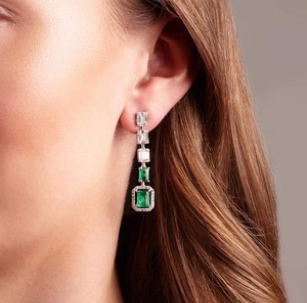 Art Deco Emerald and Diamond Ava Earrings  For Sale