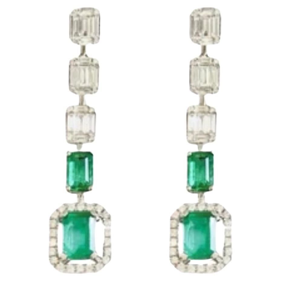 Emerald and Diamond Ava Earrings  For Sale