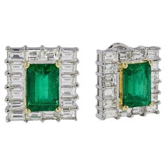 Retro Emerald and Diamond Baguette Stud Earrings